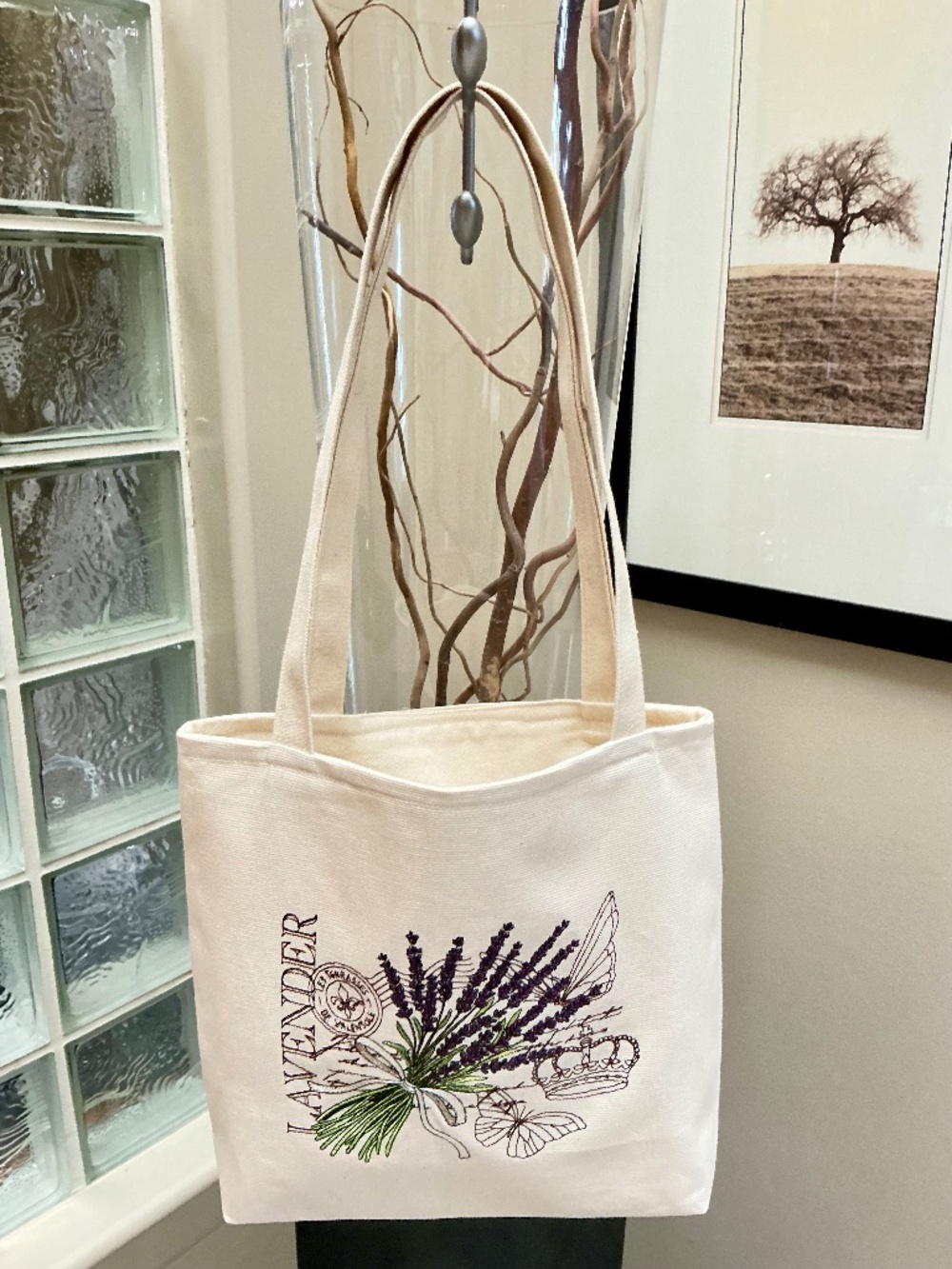 LAVENDER Embroidery Tote Bag, Custom Made. Made in Canada